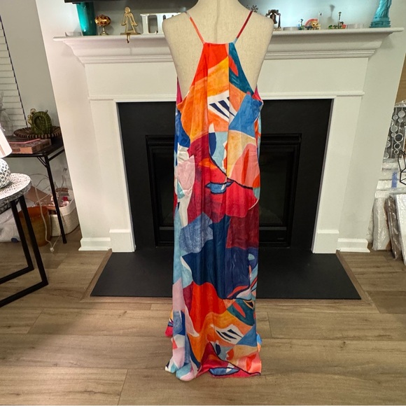 🎨 Nicole Miller New York Abstract Watercolor Maxi Dress – Size L - Picture 5 of 11